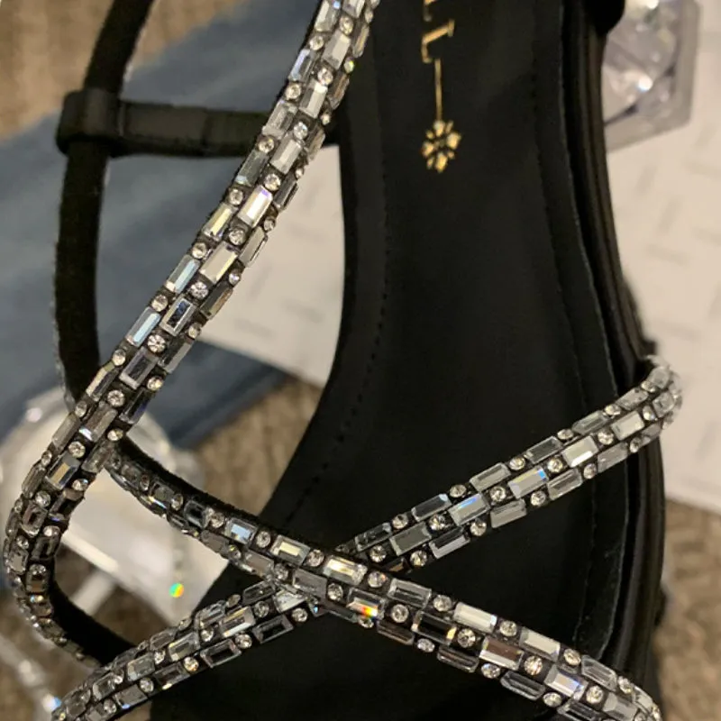 High Heel Transparent Women's Sandals Silver Crystal Women's Shoes