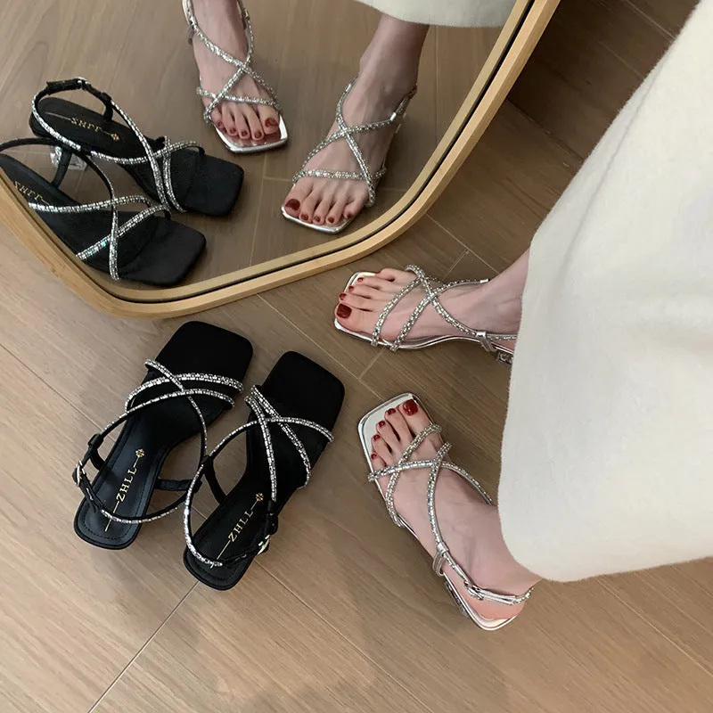 High Heel Transparent Women's Sandals Silver Crystal Women's Shoes