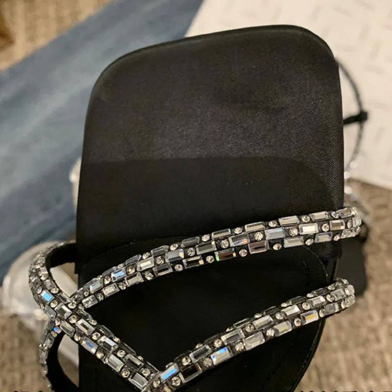 High Heel Transparent Women's Sandals Silver Crystal Women's Shoes