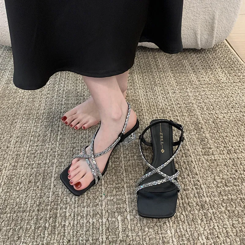 High Heel Transparent Women's Sandals Silver Crystal Women's Shoes