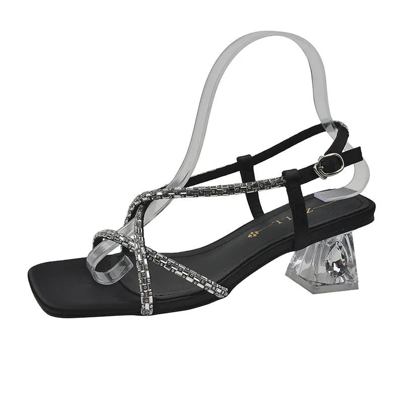 High Heel Transparent Women's Sandals Silver Crystal Women's Shoes