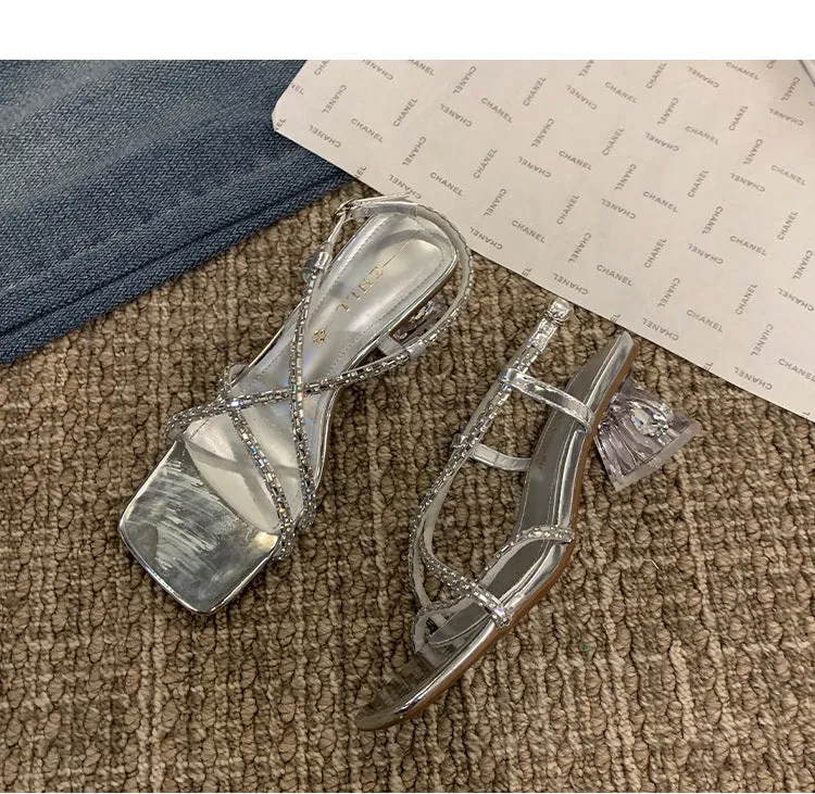 High Heel Transparent Women's Sandals Silver Crystal Women's Shoes