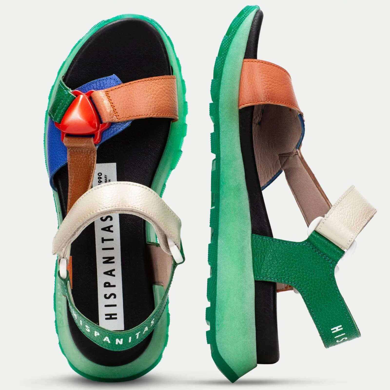 Hispanitas Grass Leather Velcro Strap Sandals