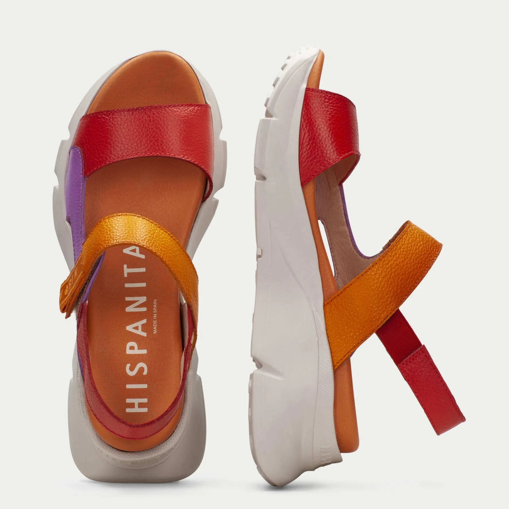 Hispanitas Orange & Purple Leather Velcro Strap Sandals