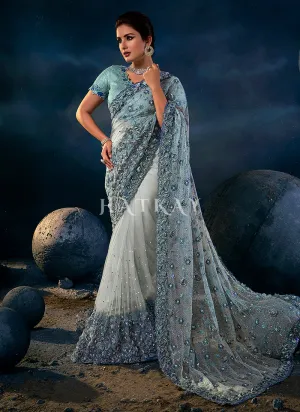 Ice Blue Sequence Embroidered Festive Saree