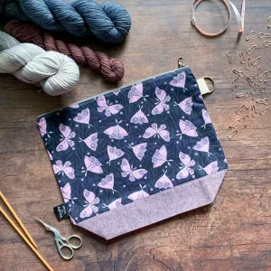 *Indigo Moths* Knitting Project Bag- Ready to Ship