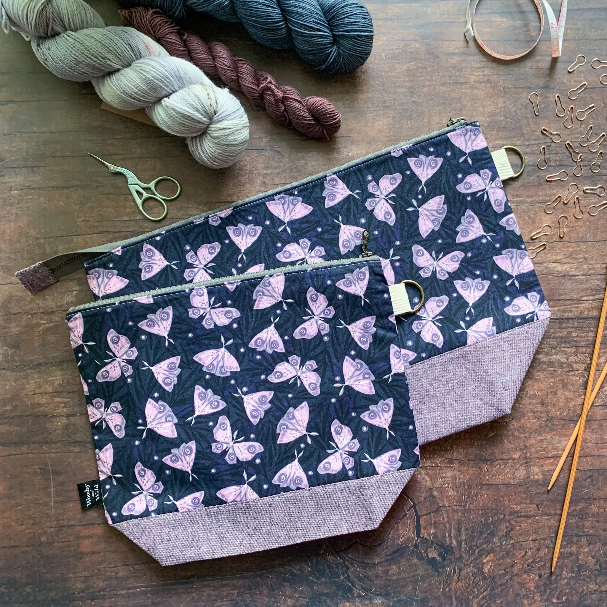 *Indigo Moths* Knitting Project Bag- Ready to Ship