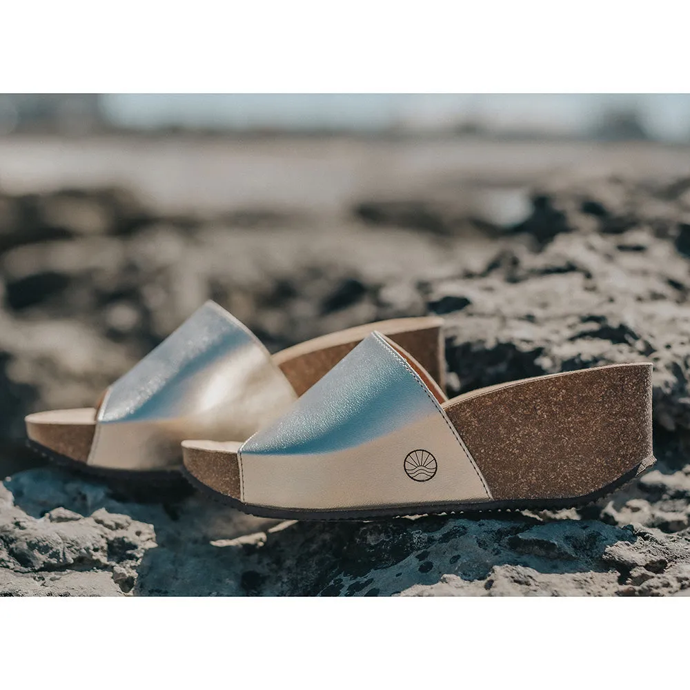 Inoro - Vegan Wedge Metallic Slider - Metallic  Silver