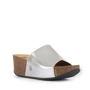 Inoro - Vegan Wedge Metallic Slider - Metallic  Silver