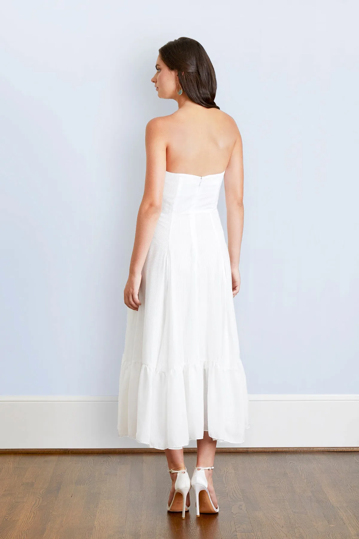 Ivie White Strapless Tea Length Rehearsal Dinner And Wedding Dress