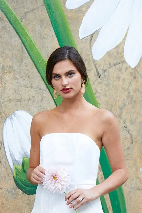 Ivie White Strapless Tea Length Wedding Reception Dress