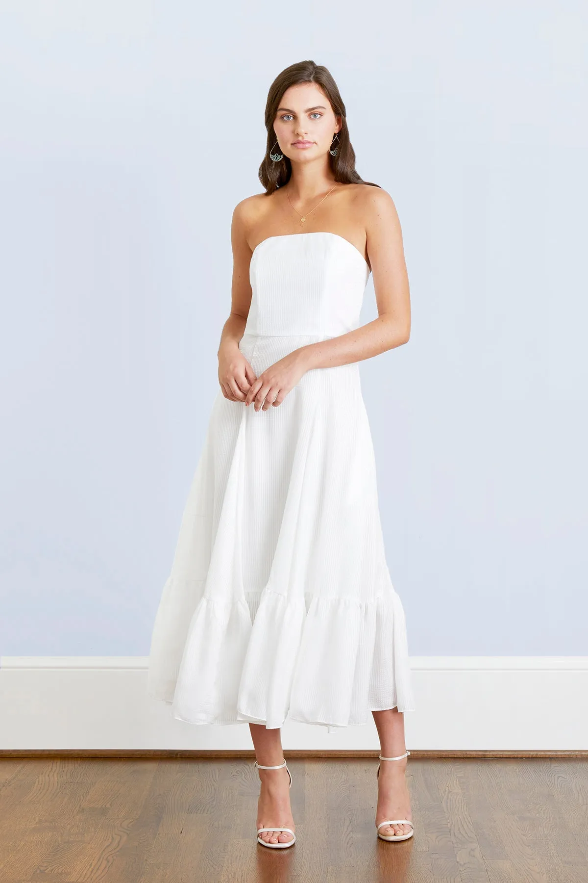 Ivie White Strapless Tea Length Wedding Reception Dress
