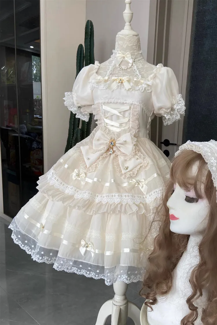 Ivory Jewel Ballet Doll Ruffle Hanayome Bowknot Lace Sweet Elegant Lolita Dress