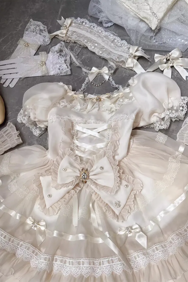 Ivory Jewel Ballet Doll Ruffle Hanayome Bowknot Lace Sweet Elegant Lolita Dress