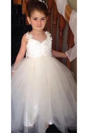 Ivory Sweetheart Lace Cute Tulle Bowknot Flower Girl Dresses  OHR009