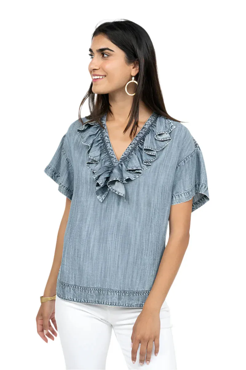Ivy Jane Ruffle Front Tunic Top in Indigo