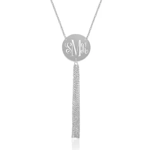 Jane Basch Pierced Monogram Disc with Tassel Necklace - Sterling Silver
