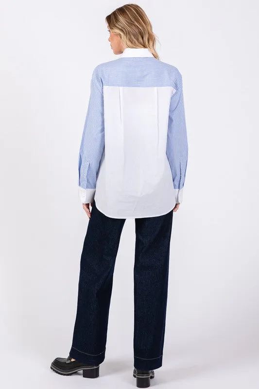 Jane Blue and White Striped Button Down Shirt By SAM D’MONES