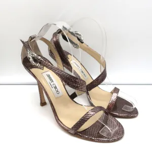 Jimmy Choo Crystal Buckle Sandals Mercury Metallic Watersnake Size 39