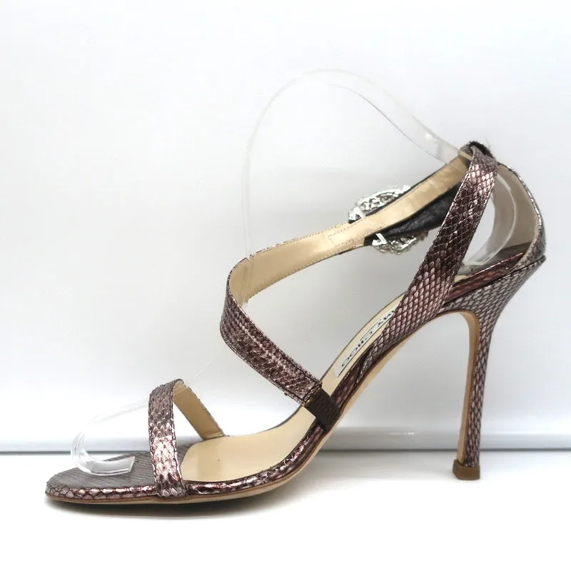 Jimmy Choo Crystal Buckle Sandals Mercury Metallic Watersnake Size 39