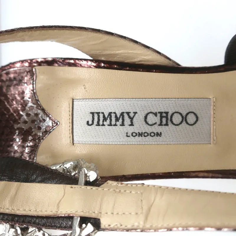 Jimmy Choo Crystal Buckle Sandals Mercury Metallic Watersnake Size 39