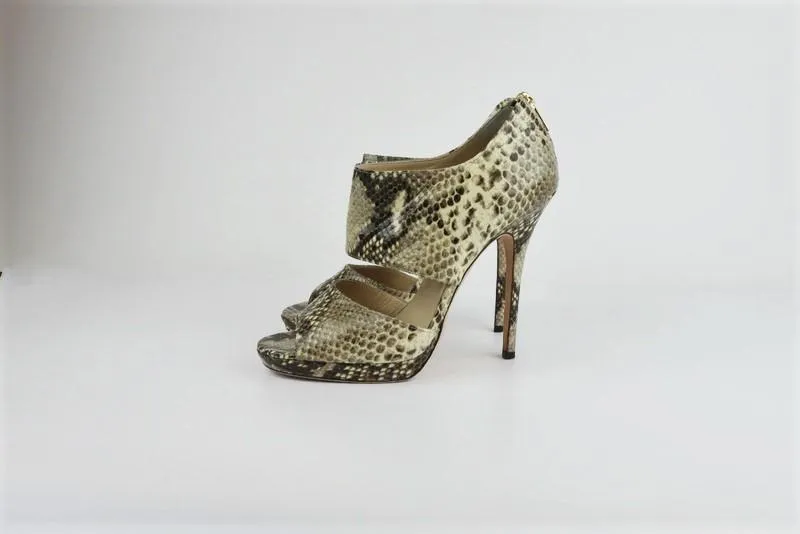 Jimmy Choo Private Sandals Ivory Snake-Embossed Leather Size 39 Open Toe Heel