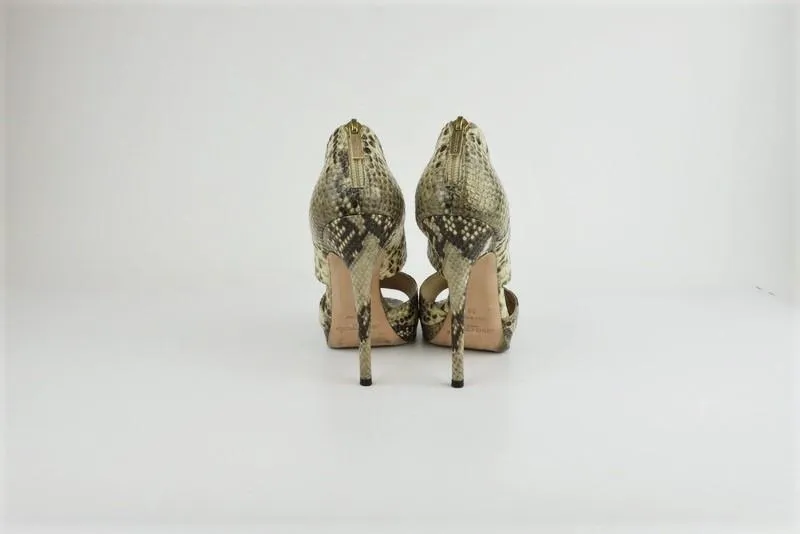 Jimmy Choo Private Sandals Ivory Snake-Embossed Leather Size 39 Open Toe Heel