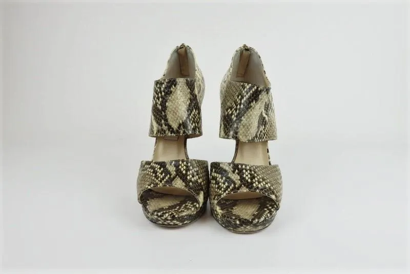 Jimmy Choo Private Sandals Ivory Snake-Embossed Leather Size 39 Open Toe Heel