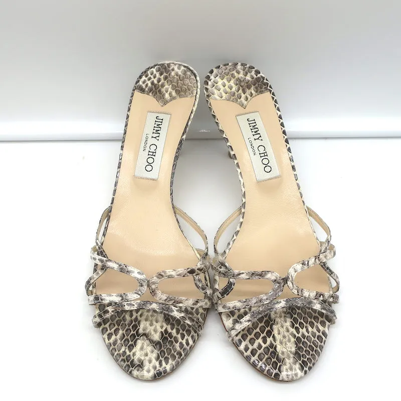 Jimmy Choo Snakeskin Slide Sandals Gray Size 38 Open Toe Heels