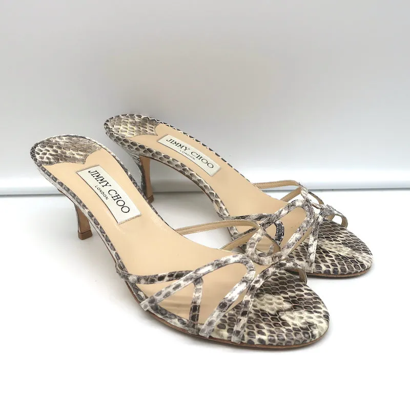 Jimmy Choo Snakeskin Slide Sandals Gray Size 38 Open Toe Heels