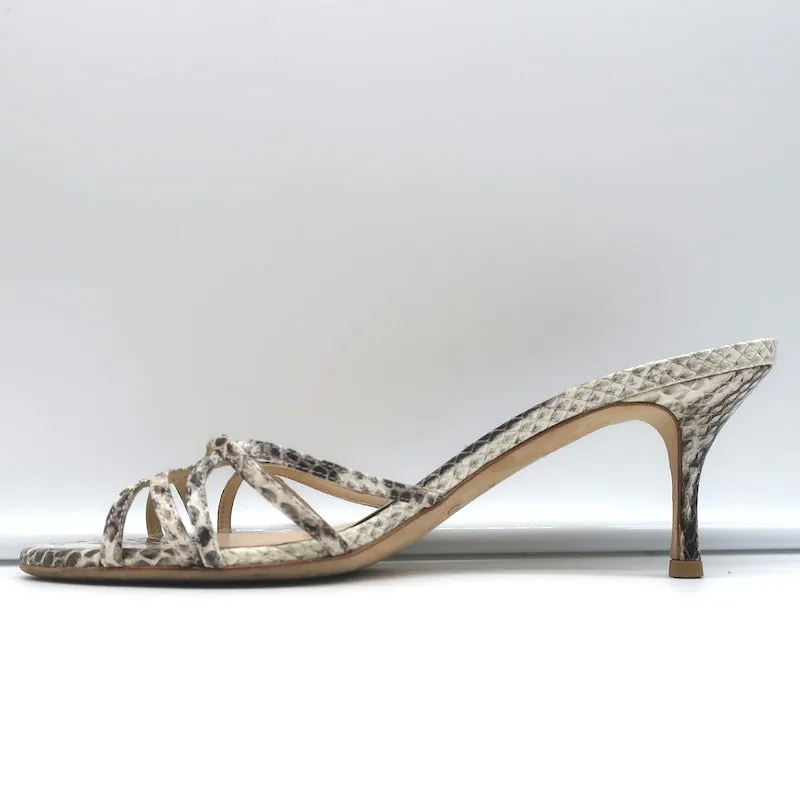 Jimmy Choo Snakeskin Slide Sandals Gray Size 38 Open Toe Heels