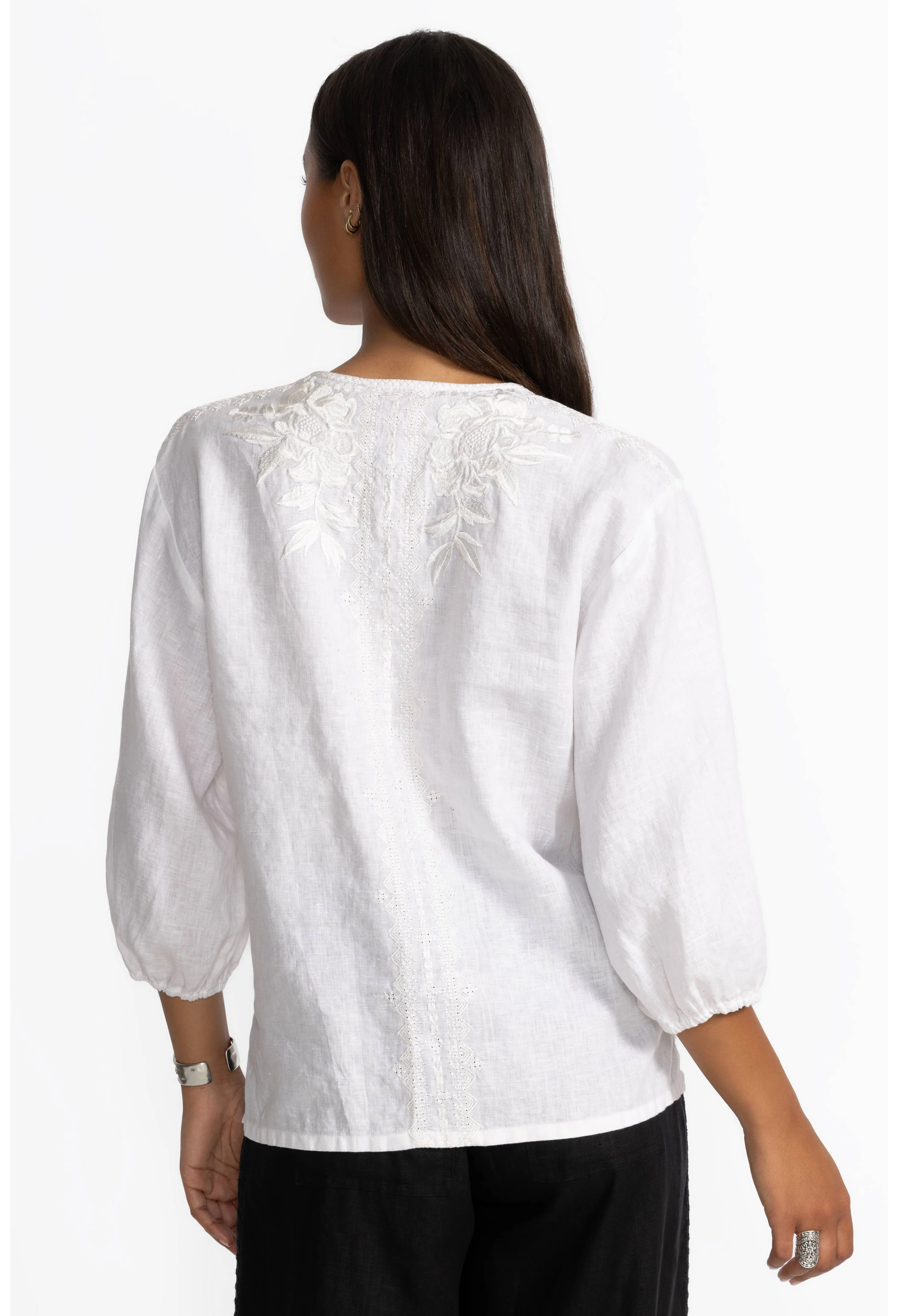 Johnny Was Split Neck Linen Blouse