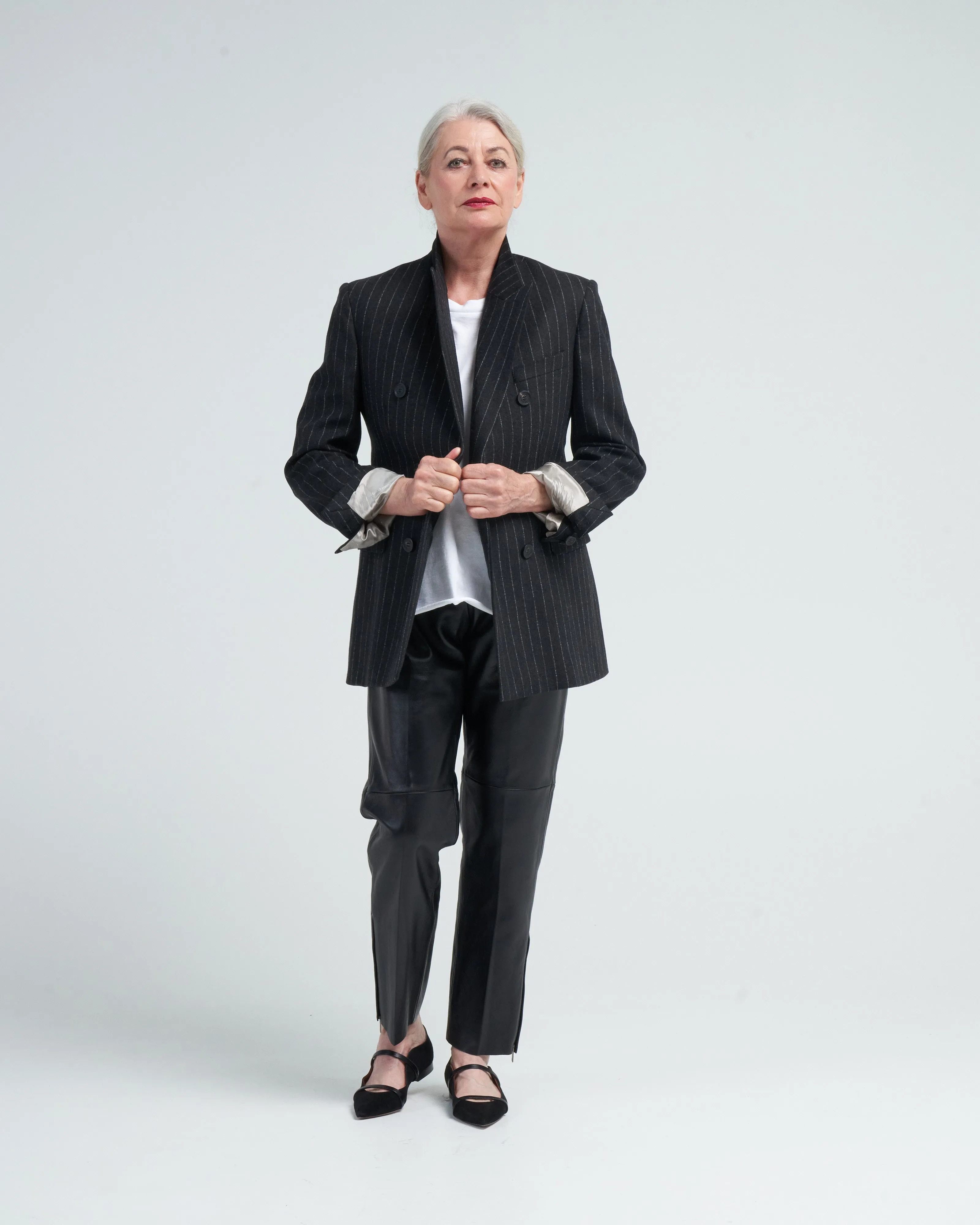 journey blazer double-breasted blend virgin wool flannel pinstripes