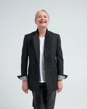 journey blazer double-breasted blend virgin wool flannel pinstripes