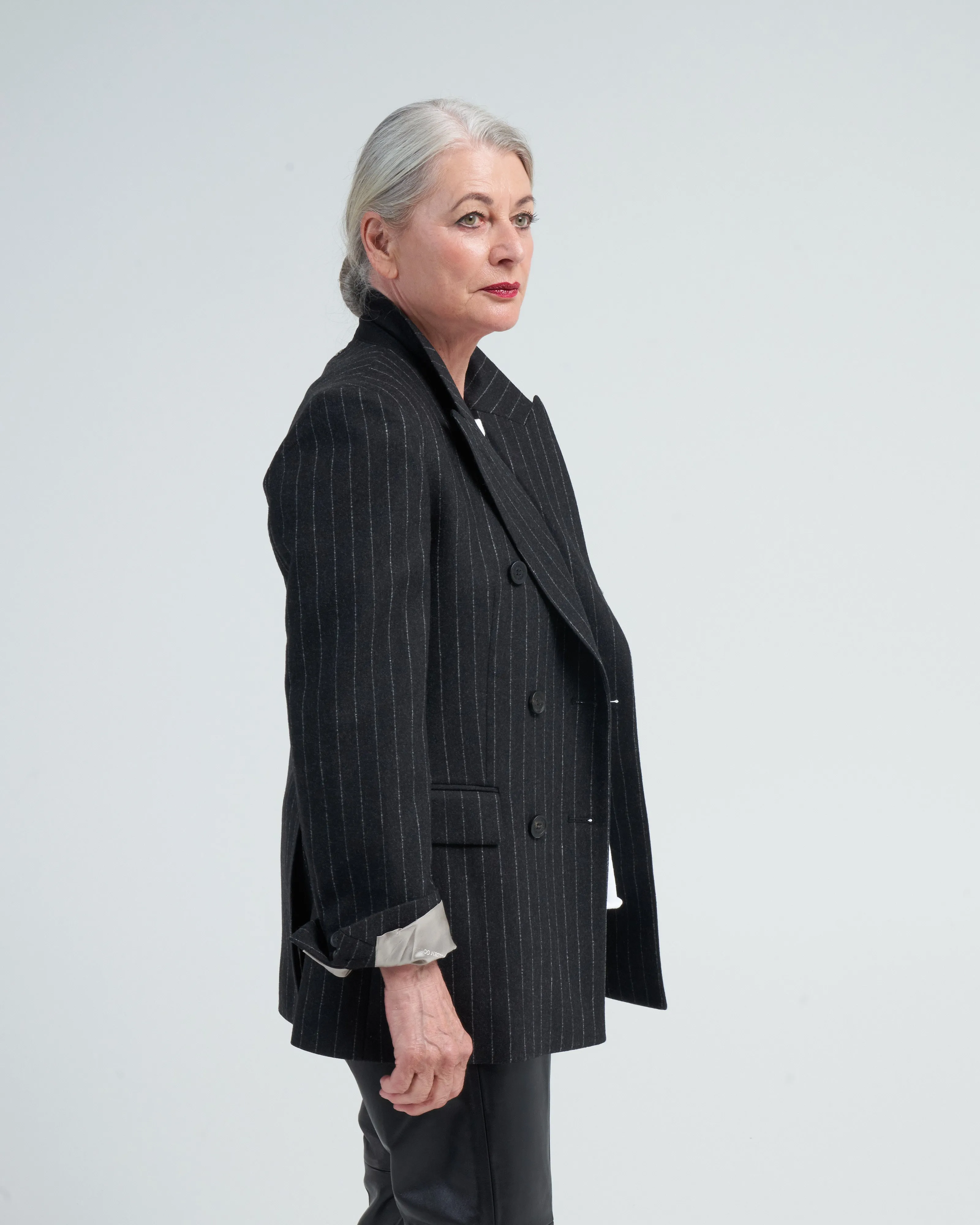 journey blazer double-breasted blend virgin wool flannel pinstripes