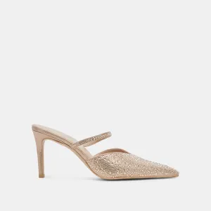 KANIKA CRYSTAL HEELS LIGHT GOLD FABRIC