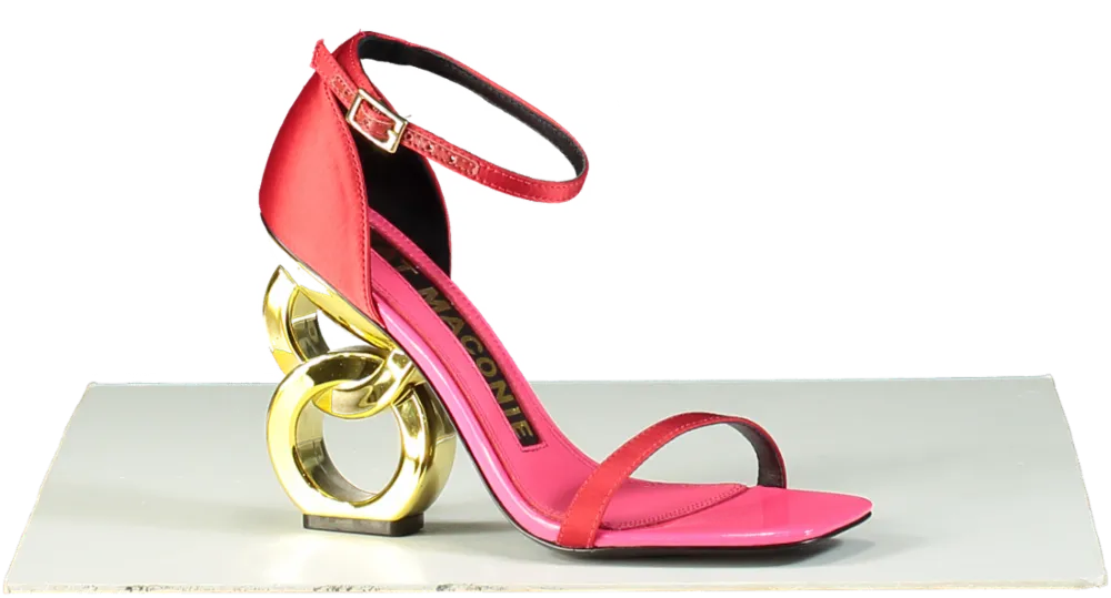 Kat Maconie Red/Gold Ankle Strap Sandal with Unique Heel UK 4