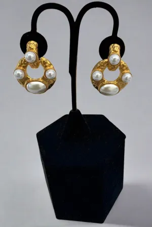 Kenneth Jane Lane Satin Gold and Pearl Doorknocker Earrings