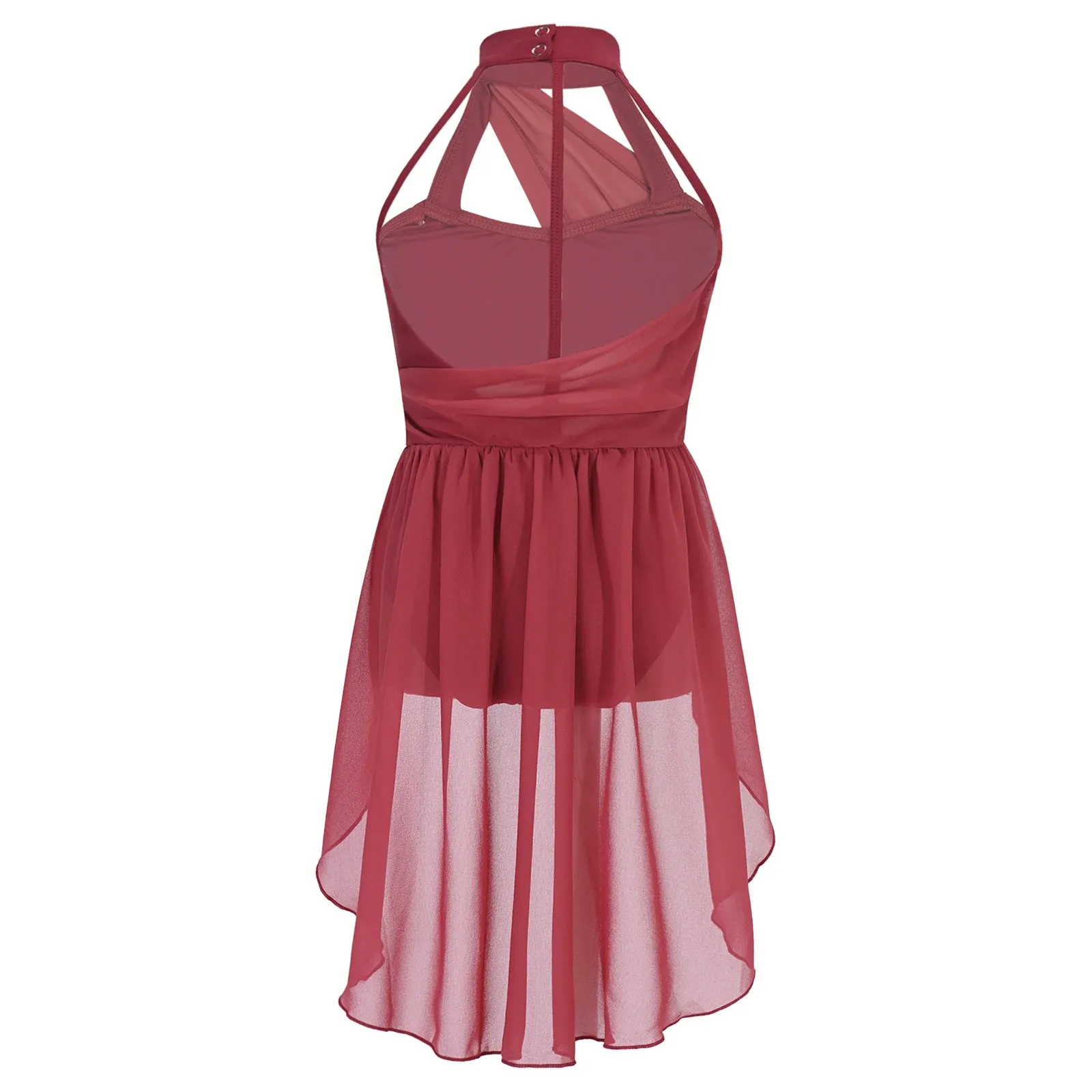 Kid Girls Ballet Leotard Dress: Sleeveless Ruched Chiffon Bodice with Caged Back
