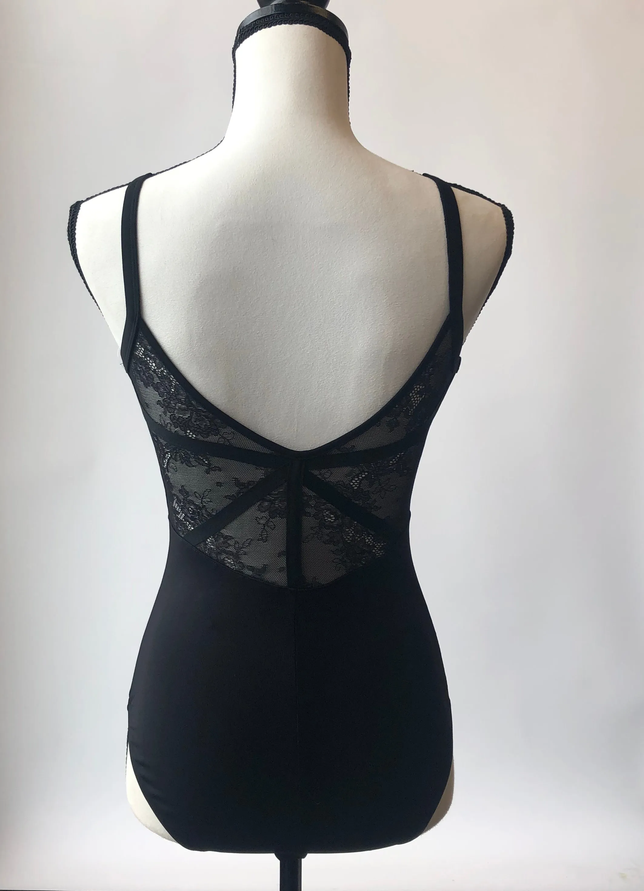 L7727 Lace & Ribbon Panel Back Camisole Leotard