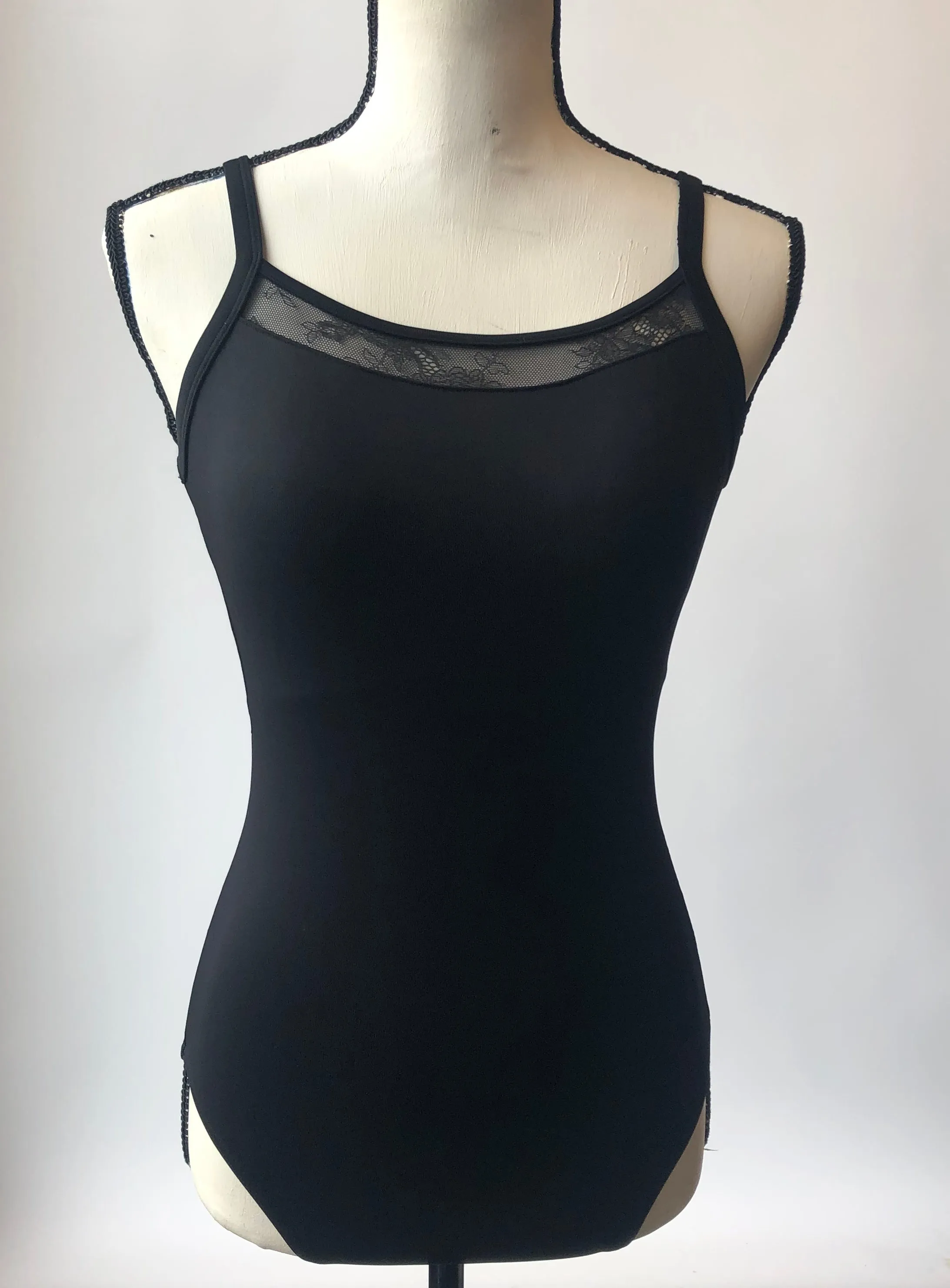 L7727 Lace & Ribbon Panel Back Camisole Leotard