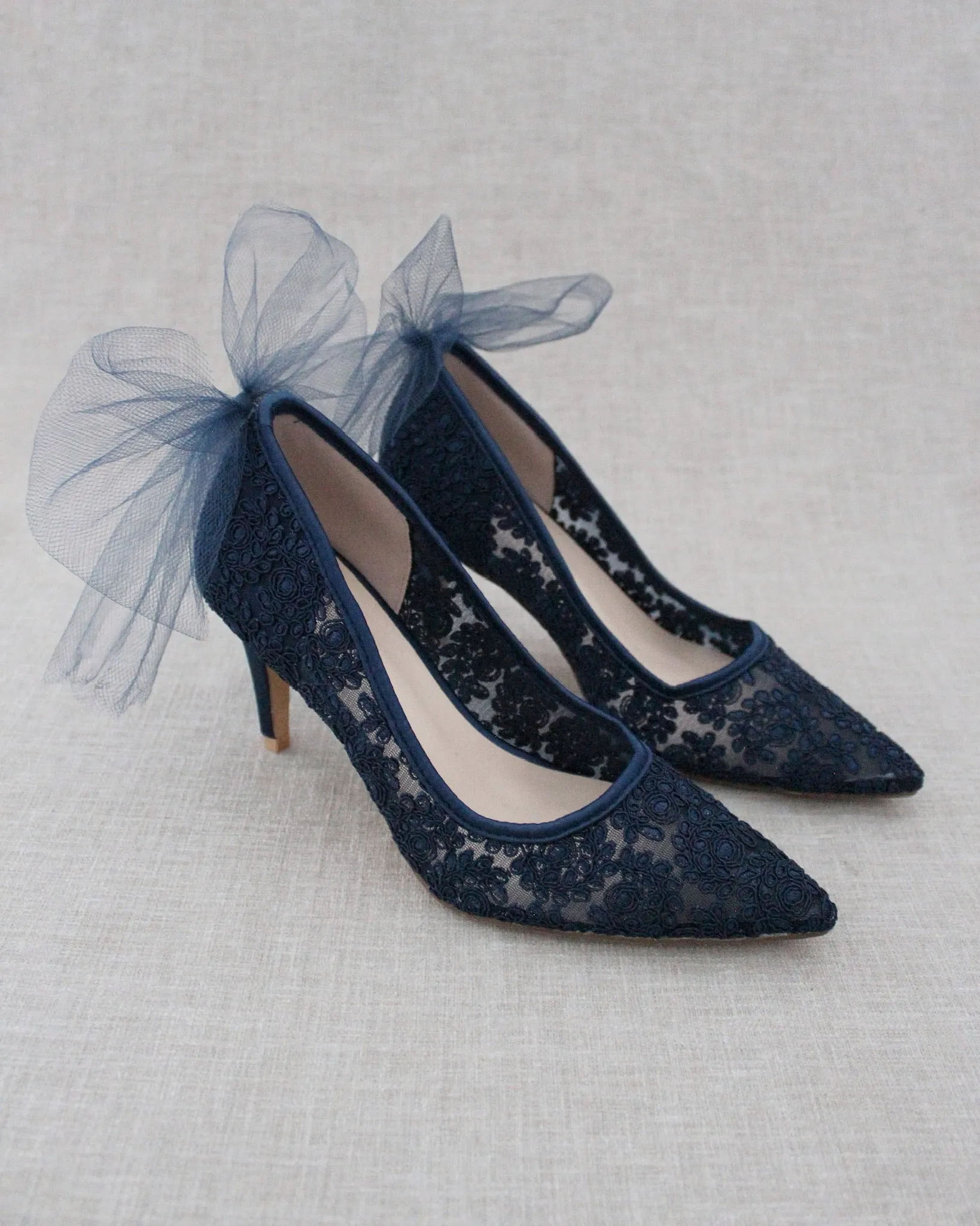 Lace Evening Shoes with Tulle Back Bow