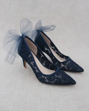 Lace Evening Shoes with Tulle Back Bow