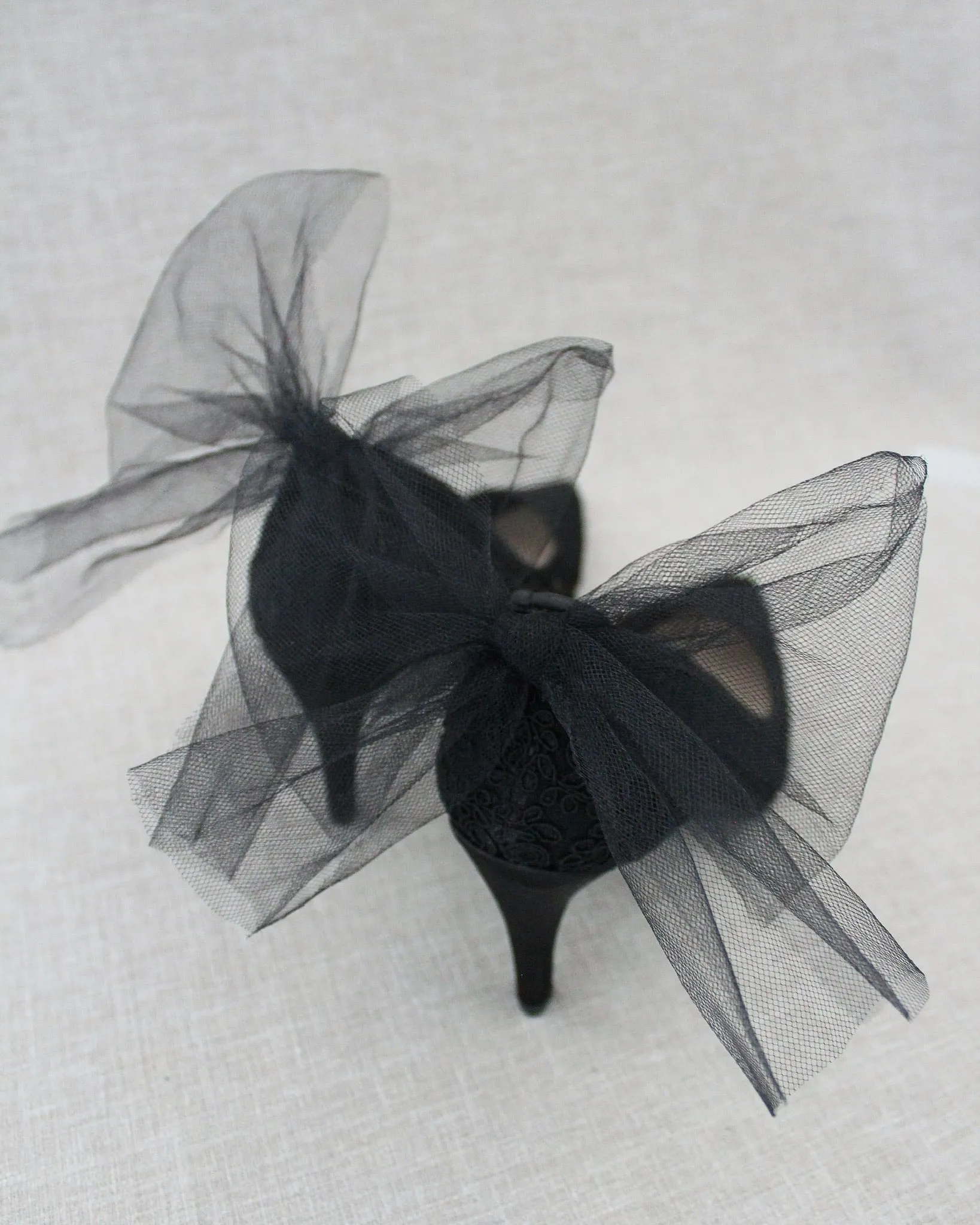 Lace Evening Shoes with Tulle Back Bow