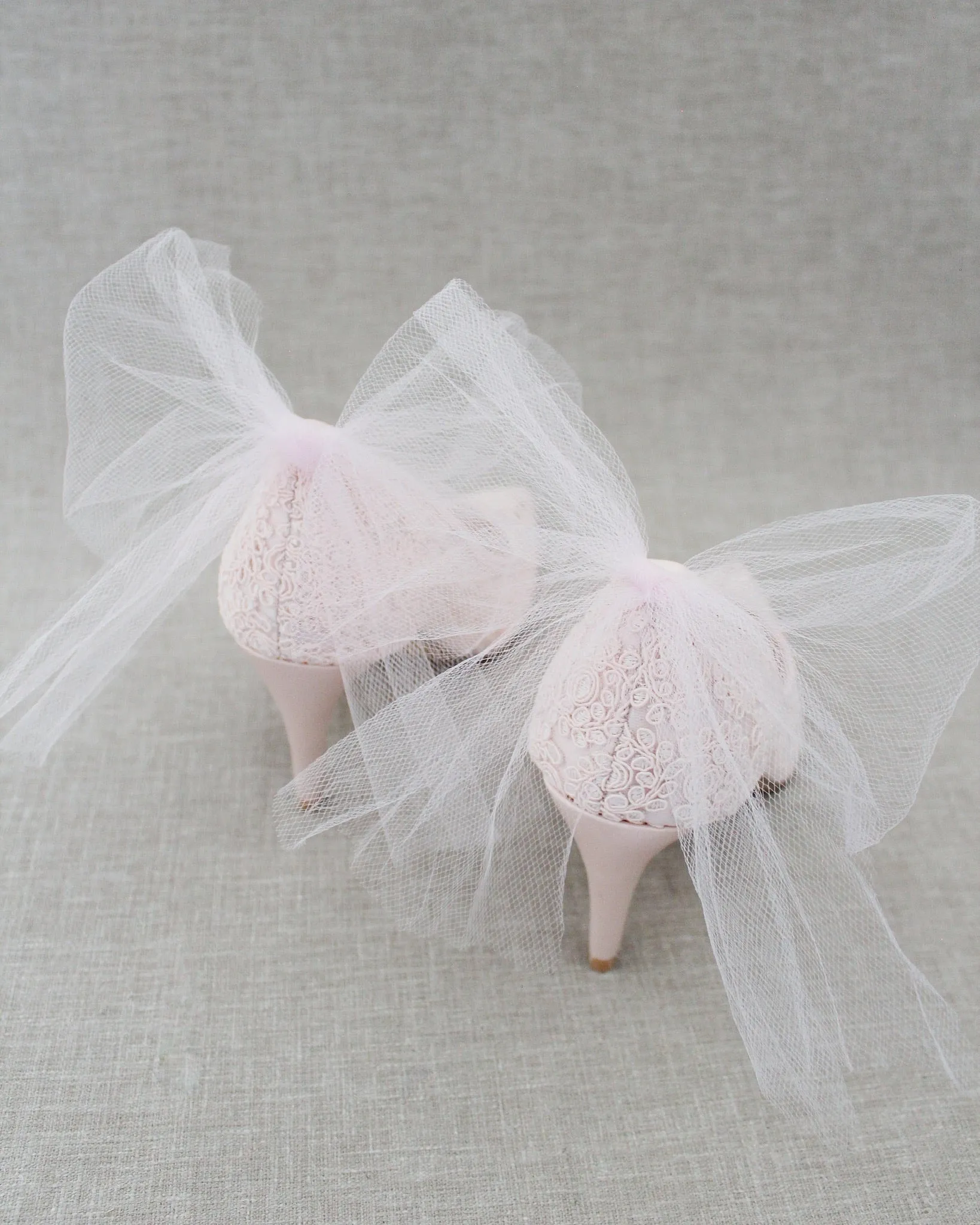 Lace Evening Shoes with Tulle Back Bow