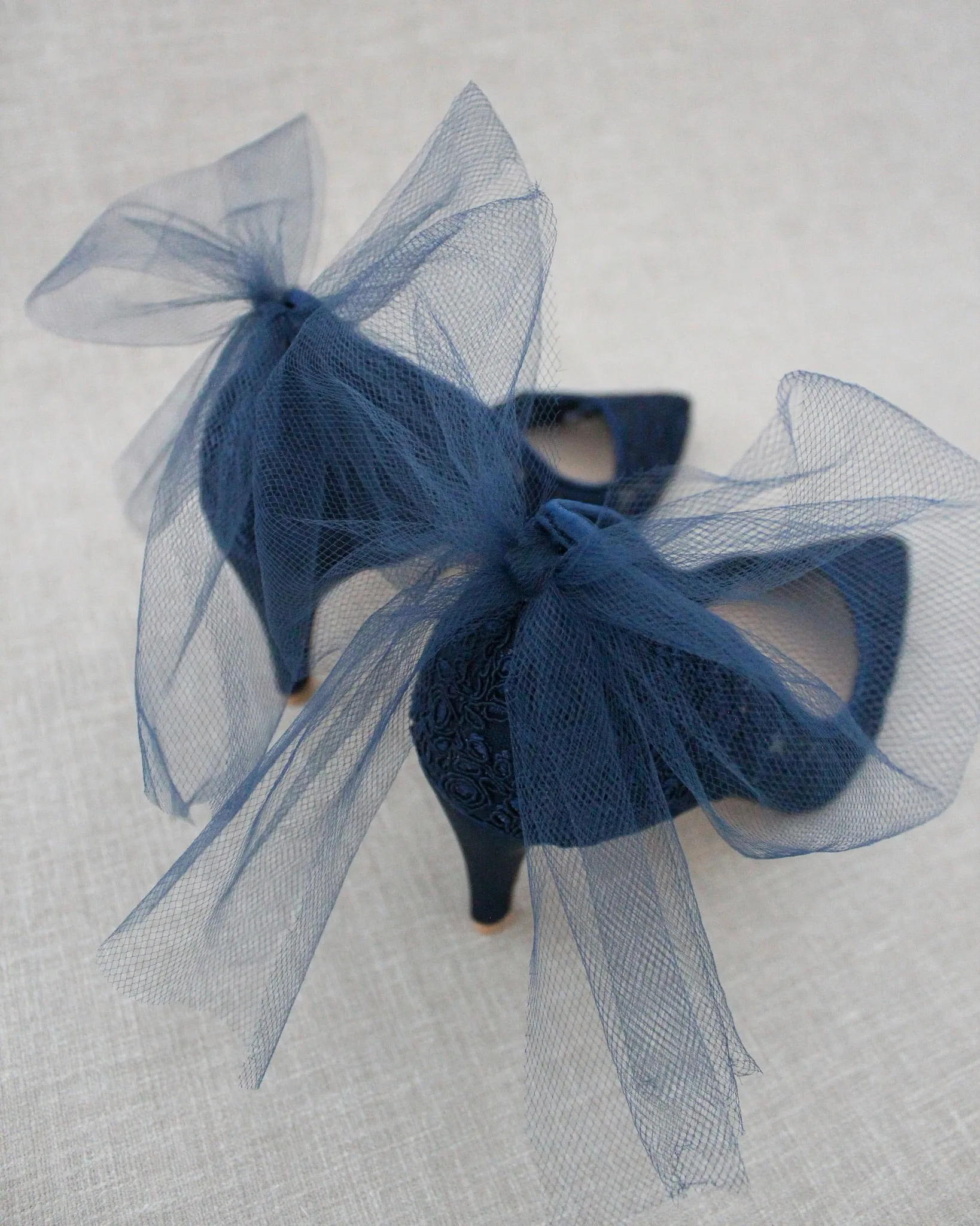 Lace Evening Shoes with Tulle Back Bow