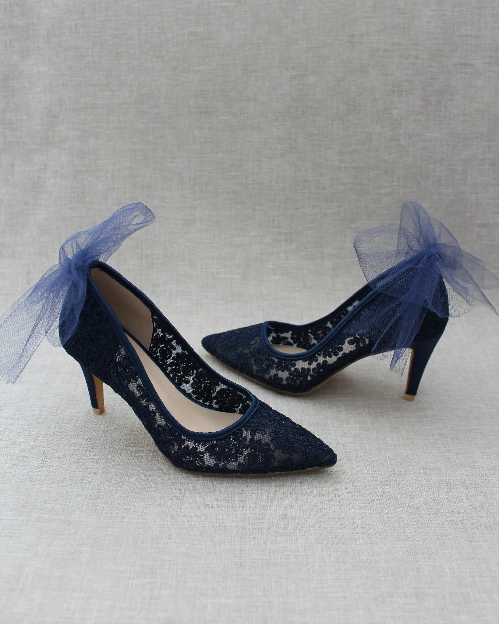 Lace Evening Shoes with Tulle Back Bow