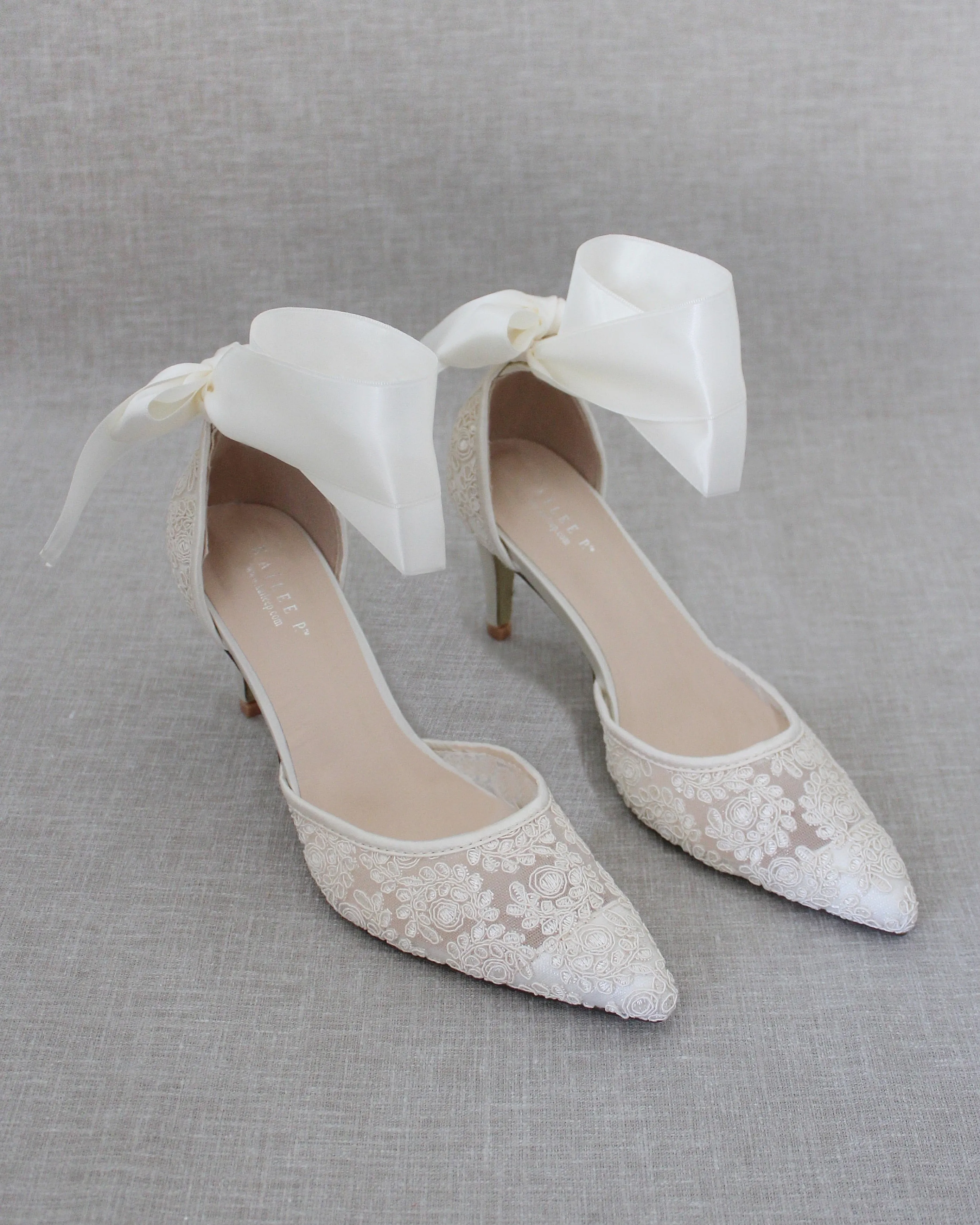 Lace Heels with Ankle Tie For Brides