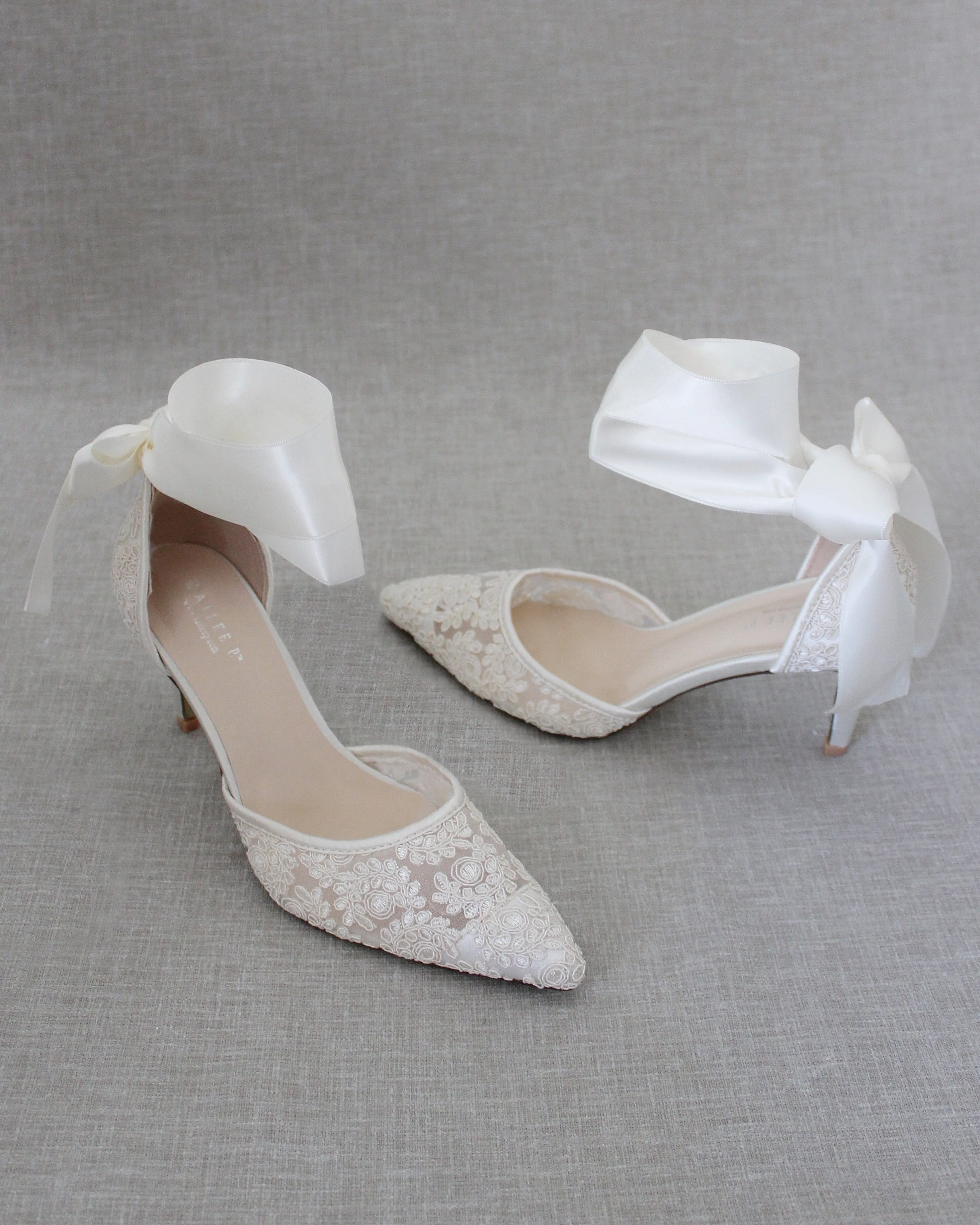 Lace Heels with Ankle Tie For Brides