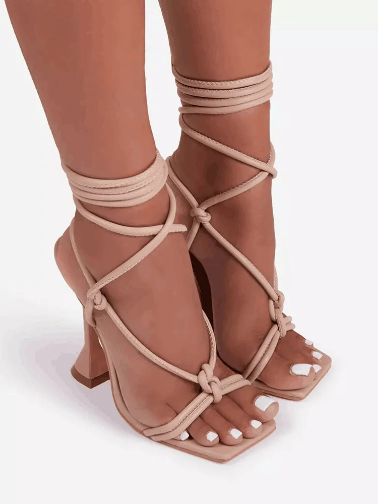 Lace-Up Square Toe Heels